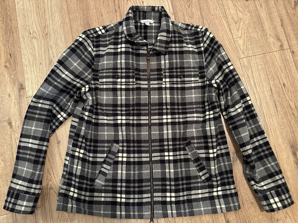 Ladies LL Bean Signature Zip Black & White Flannel Plaid Jacket L R